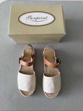 Bonpoint Little Girls White & Tan Espadrille Sandals